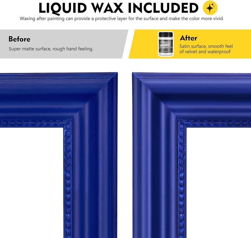 Magicfly 15 Pcs Chalk Furniture Paint Set, 9 Colors Ultra Matte Finish Acrylic Craft Paint Set (60 ml/2 oz) with Liquid Wax, 2 Brushes, 3 Sandpapers, Chalk Paint for Furniture, Crafts, Rustic Colors - Image 5